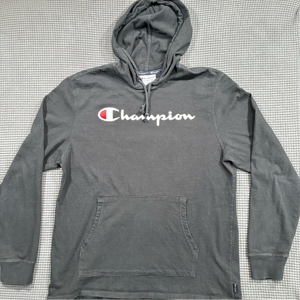 Champion Men’s Black Pullover Hoodie Sweatshirt Logo Front Size Large
